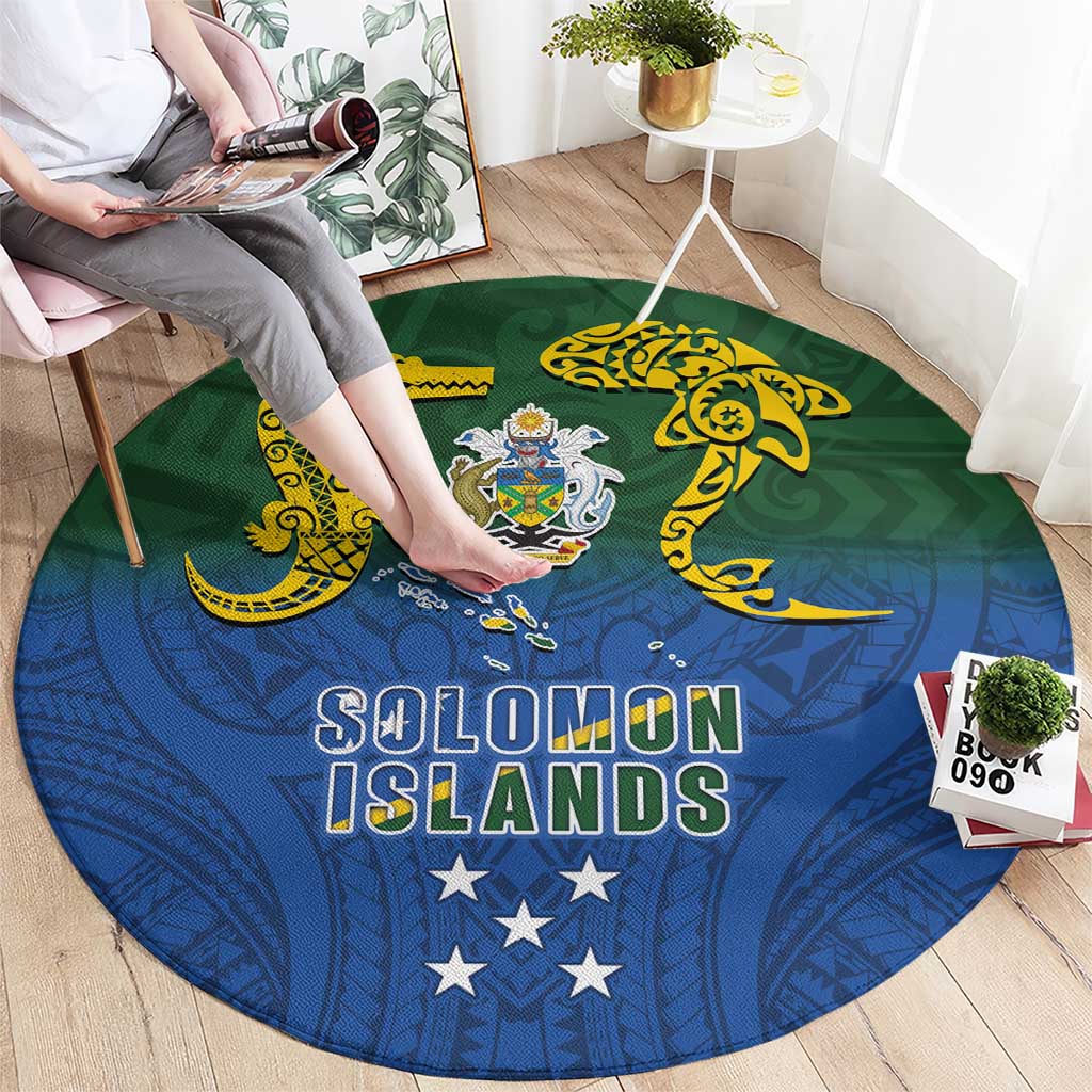 Solomon Islands Round Carpet The Guardians-Tribal Crocodile and Shark Melanesian Tattoo LT03 - Polynesian Pride