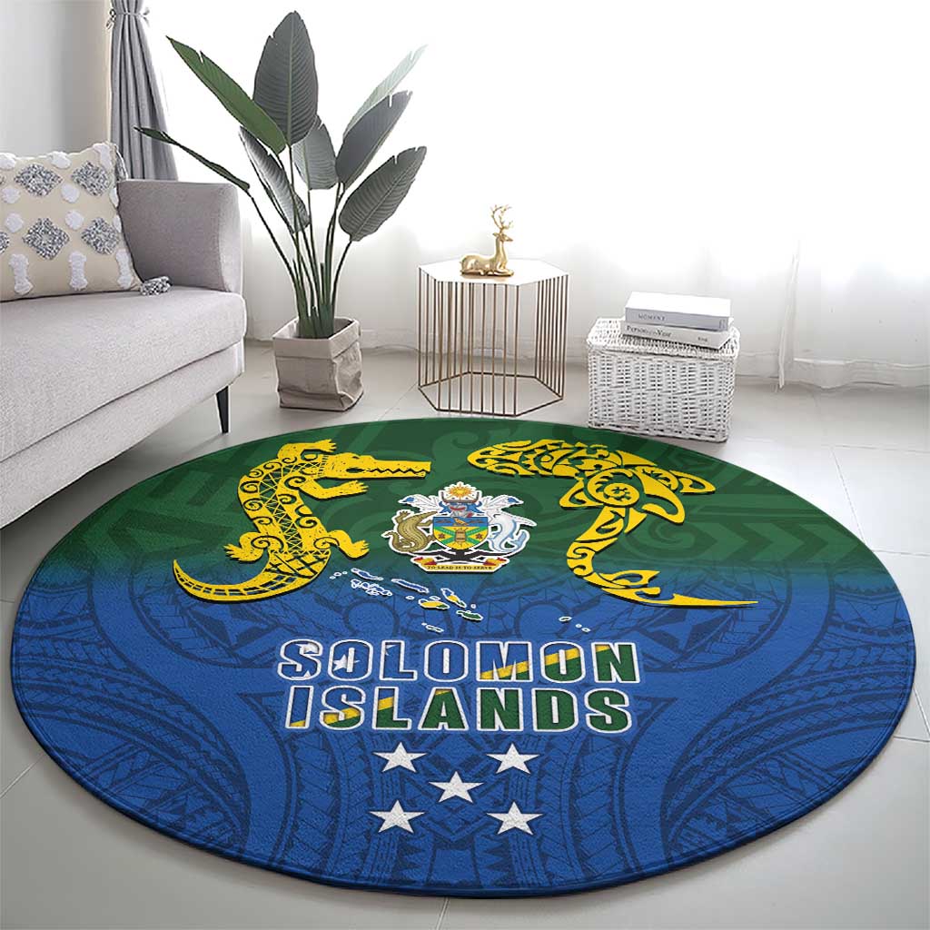 Solomon Islands Round Carpet The Guardians-Tribal Crocodile and Shark Melanesian Tattoo LT03 - Polynesian Pride