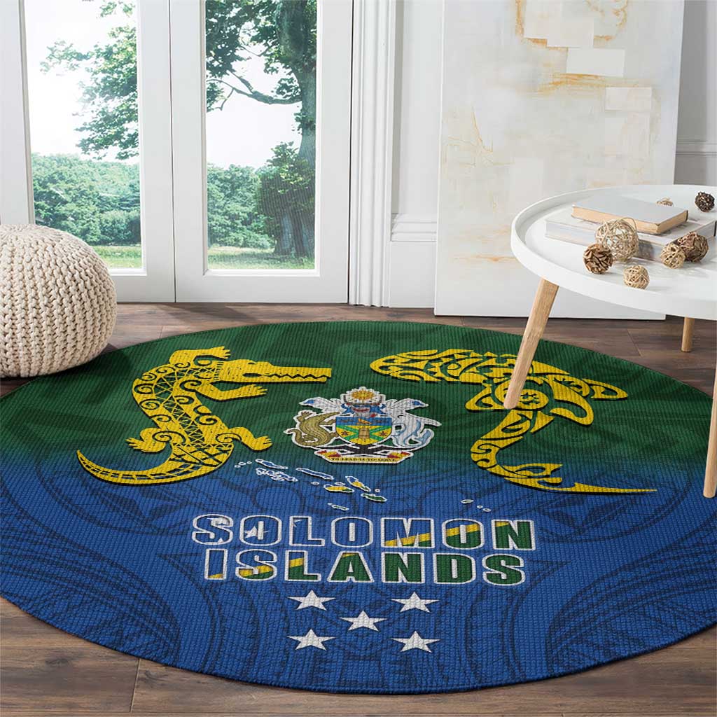 Solomon Islands Round Carpet The Guardians-Tribal Crocodile and Shark Melanesian Tattoo LT03 - Polynesian Pride