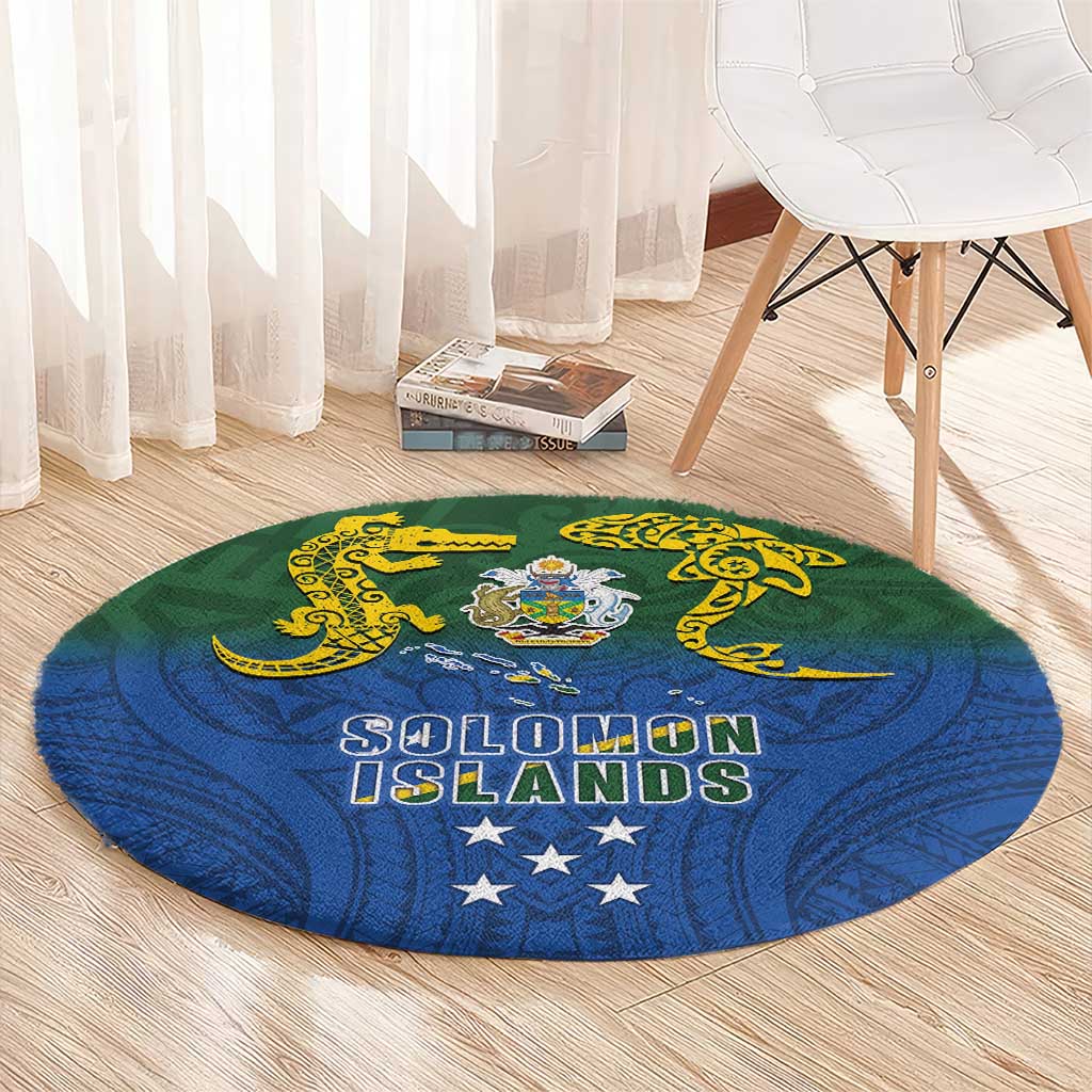 Solomon Islands Round Carpet The Guardians-Tribal Crocodile and Shark Melanesian Tattoo LT03 - Polynesian Pride