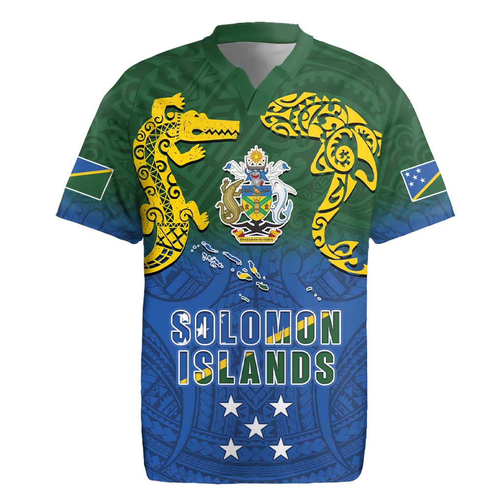 Solomon Islands Rugby Jersey The Guardians-Tribal Crocodile and Shark Melanesian Tattoo LT03 Green - Polynesian Pride