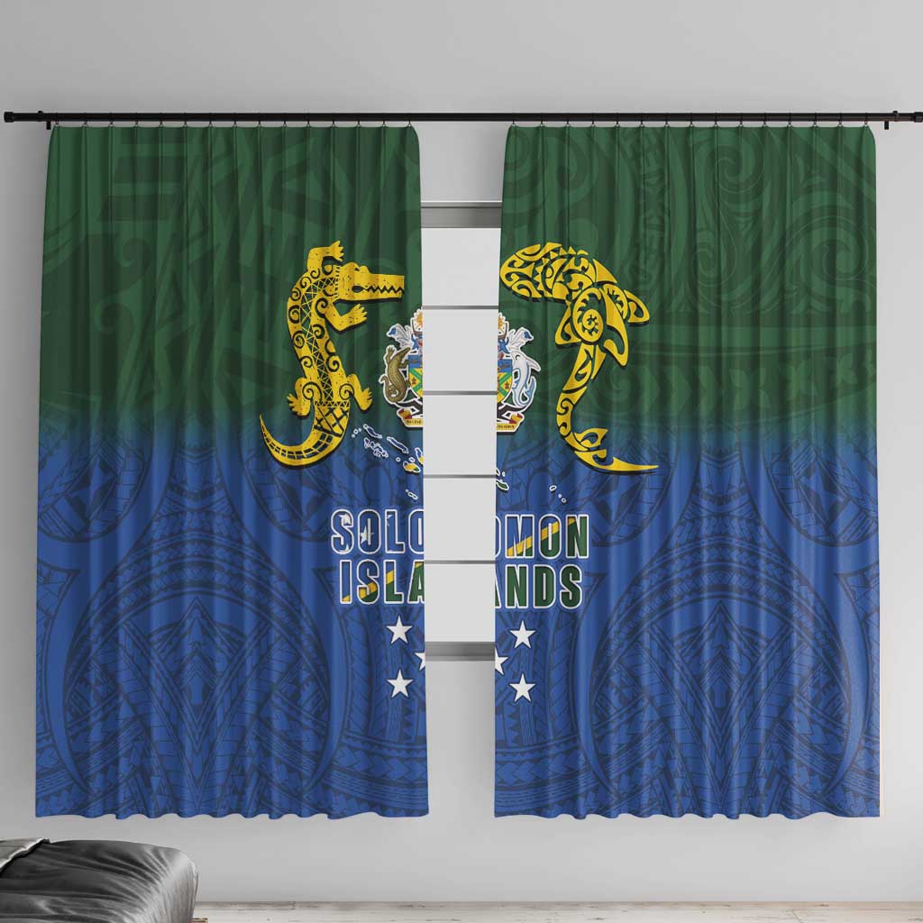 Solomon Islands Window Curtain The Guardians-Tribal Crocodile and Shark Melanesian Tattoo LT03 With Hooks Green - Polynesian Pride