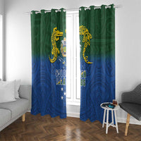 Solomon Islands Window Curtain The Guardians-Tribal Crocodile and Shark Melanesian Tattoo LT03 With Grommets Green - Polynesian Pride