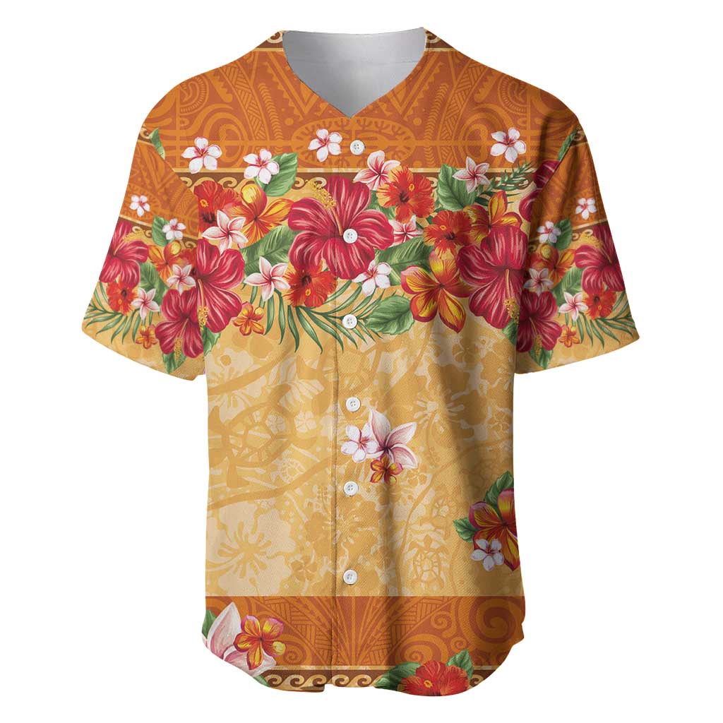 Hawaii Hibiscus Baseball Jersey Turtles and Tribal Motifs Vintage Floral Style LT03 Yellow - Polynesian Pride