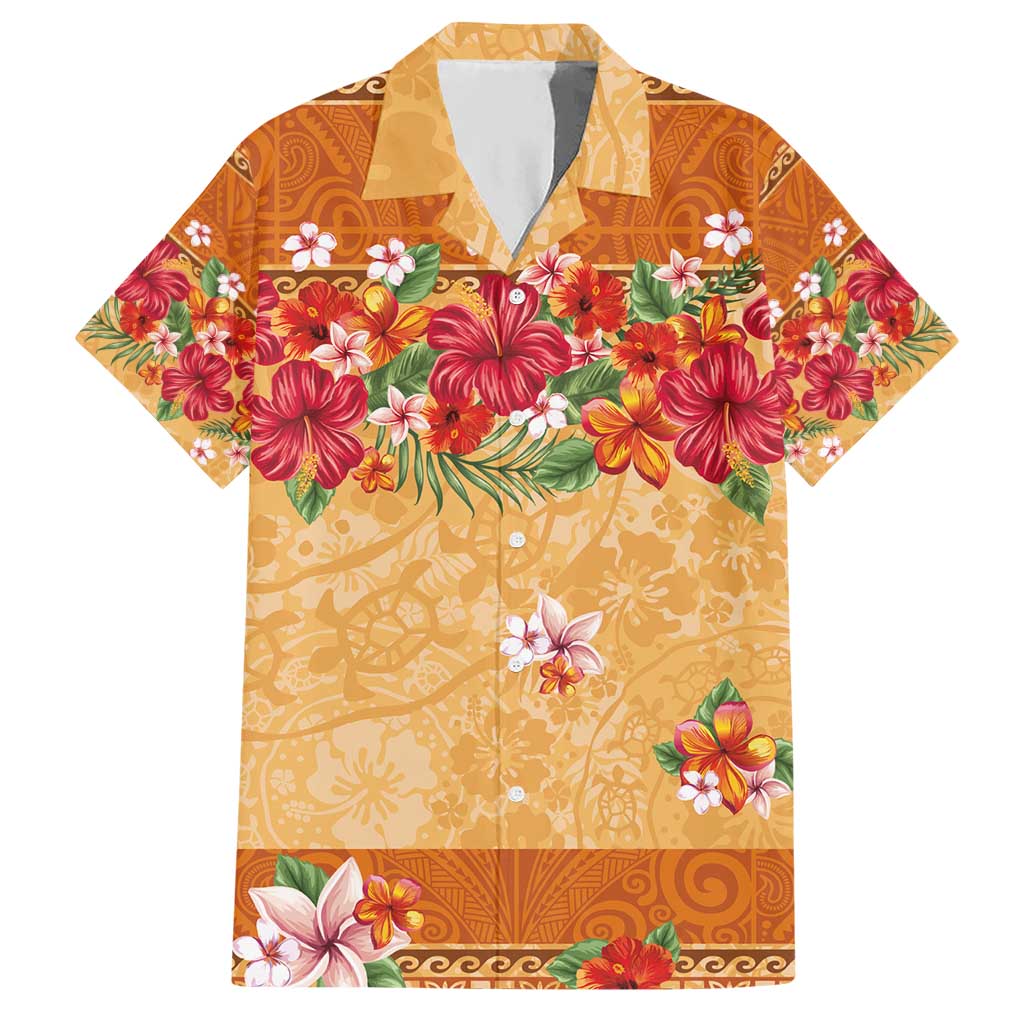 Hawaii Hibiscus Hawaiian Shirt Turtles and Tribal Motifs Vintage Floral Style LT03 Yellow - Polynesian Pride