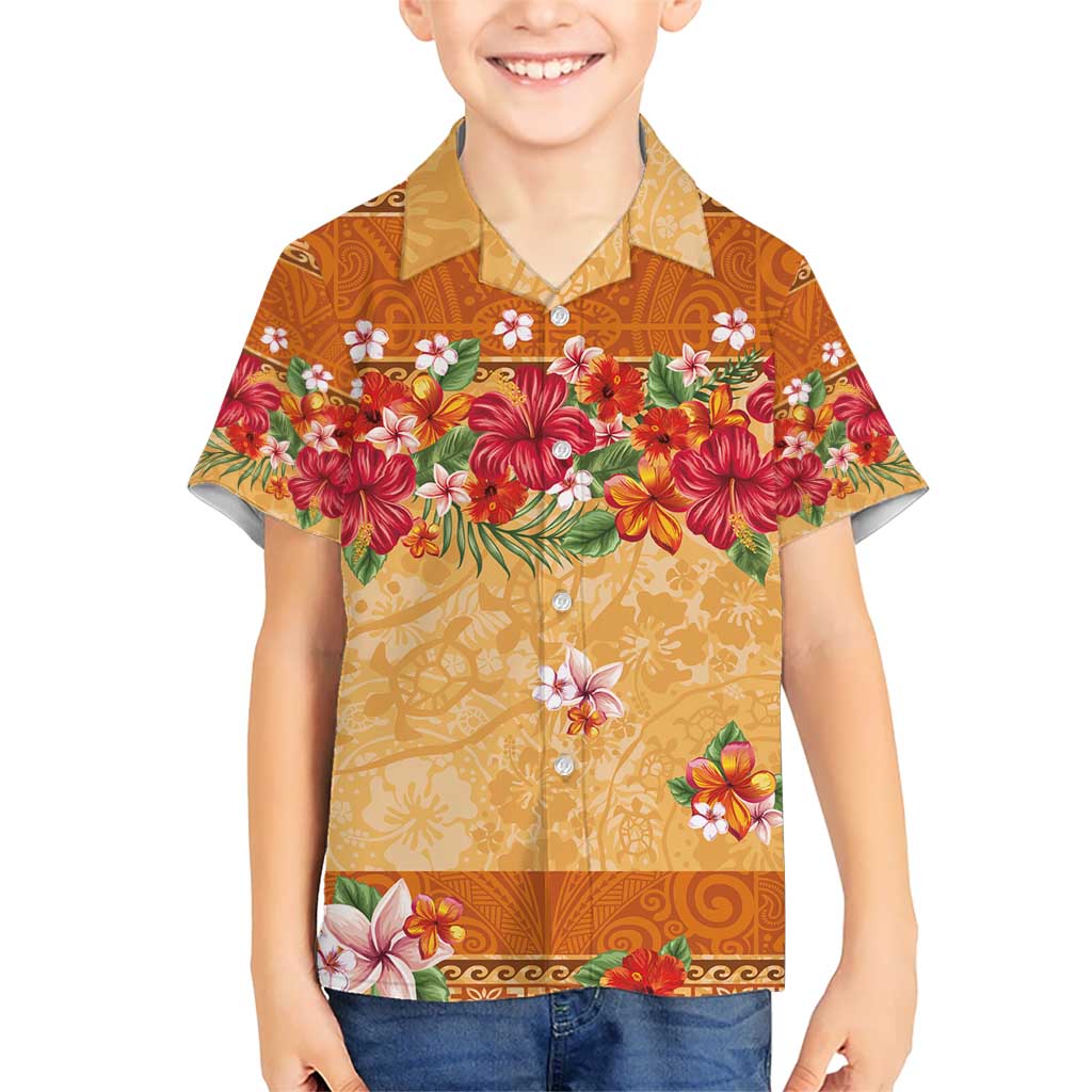 Hawaii Hibiscus Kid Hawaiian Shirt Turtles and Tribal Motifs Vintage Floral Style LT03 Kid Yellow - Polynesian Pride