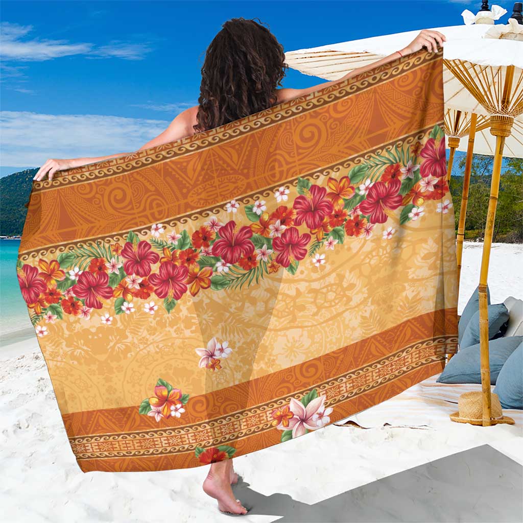 Hawaii Hibiscus Sarong Turtles and Tribal Motifs Vintage Floral Style LT03 One Size 44 x 66 inches Yellow - Polynesian Pride