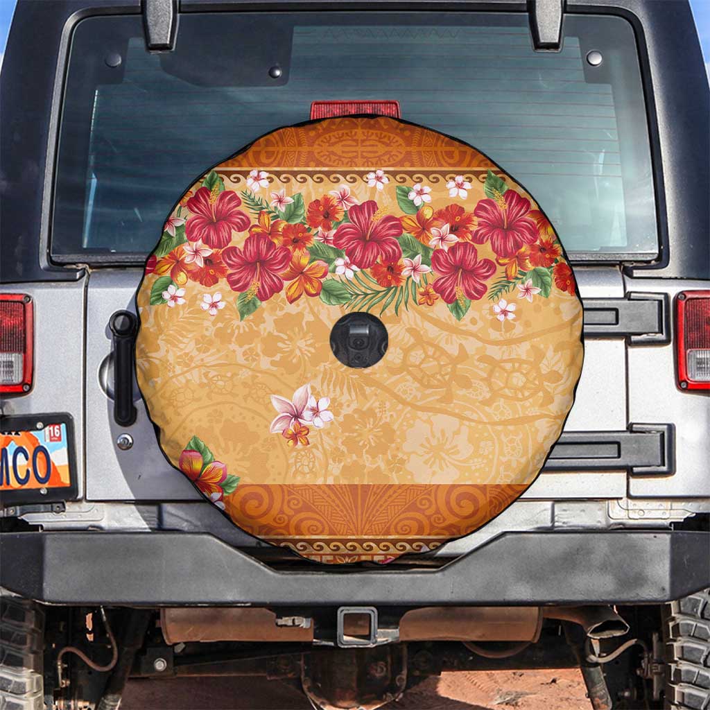 Hawaii Hibiscus Spare Tire Cover Turtles and Tribal Motifs Vintage Floral Style