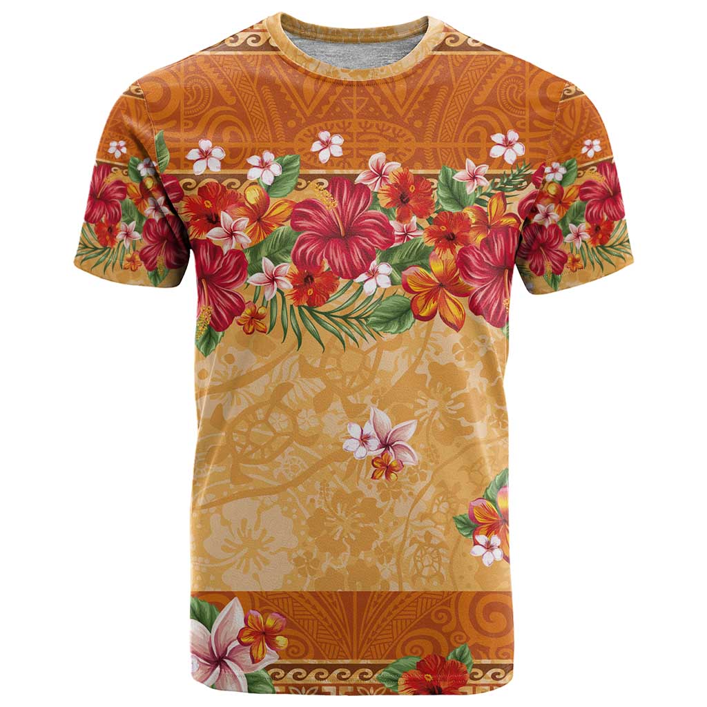 Hawaii Hibiscus T Shirt Turtles and Tribal Motifs Vintage Floral Style LT03 Yellow - Polynesian Pride