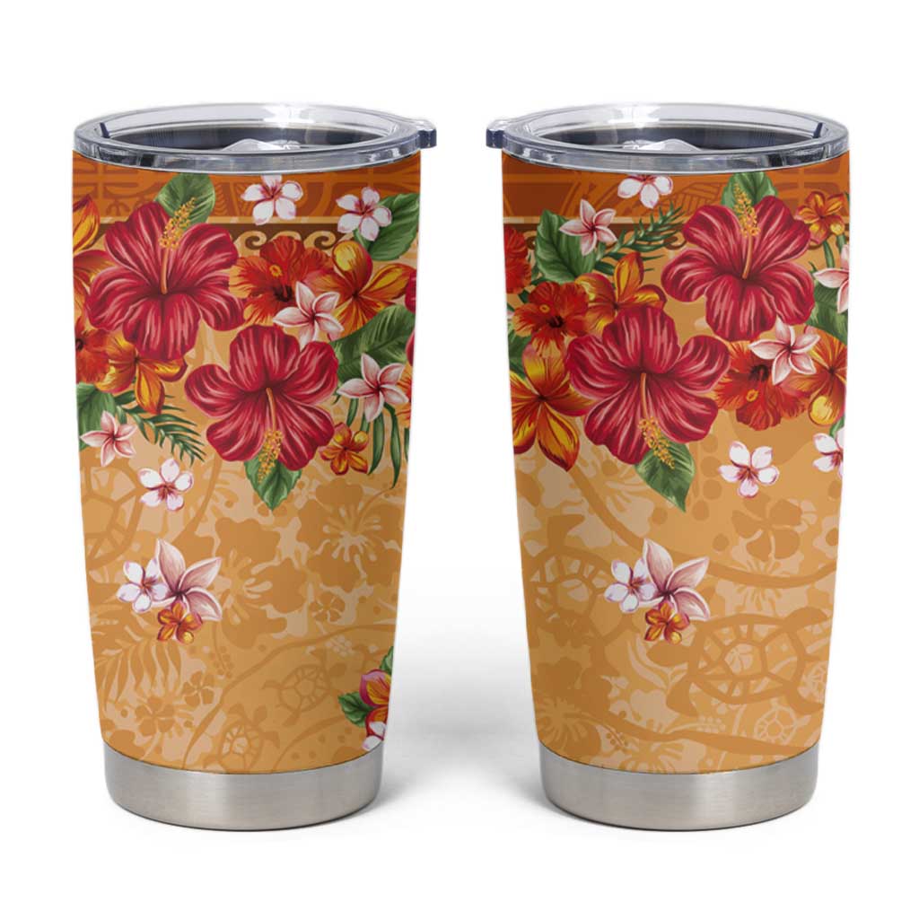 Hawaii Hibiscus Tumbler Cup Turtles and Tribal Motifs Vintage Floral Style LT03 Yellow - Polynesian Pride