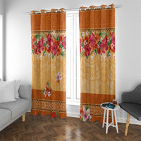 Hawaii Hibiscus Window Curtain Turtles and Tribal Motifs Vintage Floral Style LT03 With Grommets Yellow - Polynesian Pride