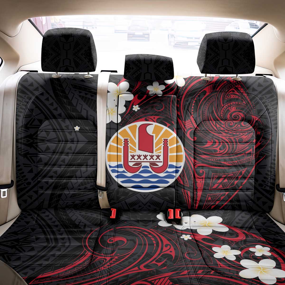 French Polynesia Tiare Day Back Car Seat Cover Seal and Polynesian Pattern LT03 - Polynesian Pride