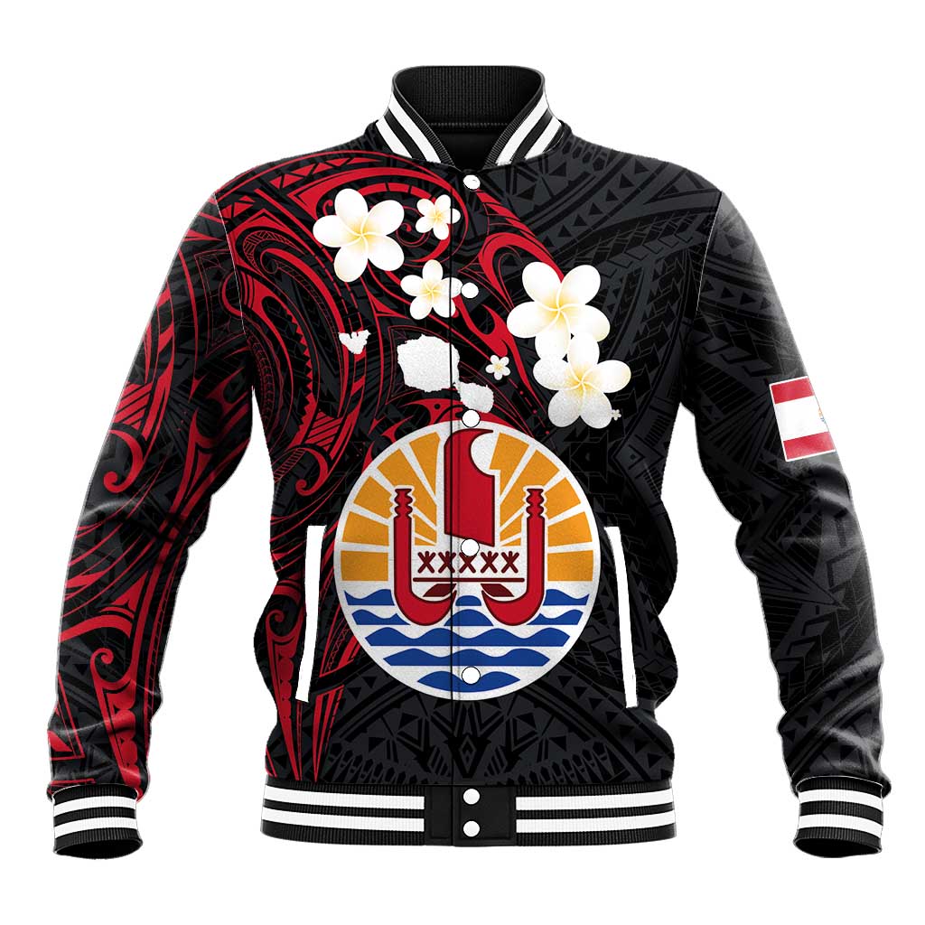 French Polynesia Tiare Day Baseball Jacket Seal and Polynesian Pattern LT03 Unisex Black - Polynesian Pride