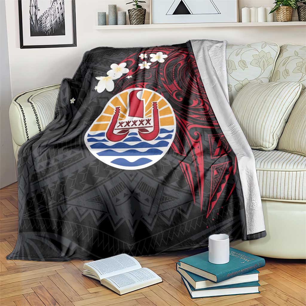 French Polynesia Tiare Day Blanket Seal and Polynesian Pattern LT03 Black - Polynesian Pride