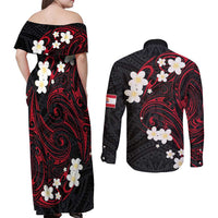 French Polynesia Tiare Day Couples Matching Off Shoulder Maxi Dress and Long Sleeve Button Shirt Seal and Polynesian Pattern LT03 - Polynesian Pride