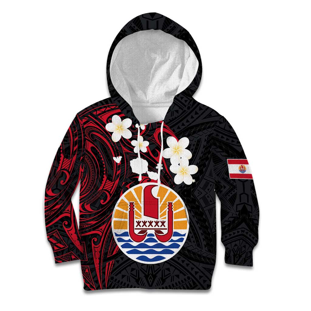 French Polynesia Tiare Day Kid Hoodie Seal and Polynesian Pattern LT03 Hoodie Black - Polynesian Pride