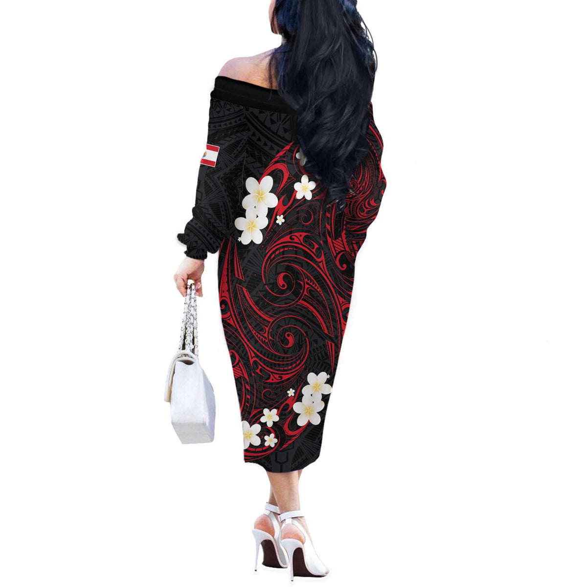 French Polynesia Tiare Day Off The Shoulder Long Sleeve Dress Seal and Polynesian Pattern LT03 - Polynesian Pride