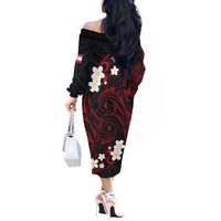 French Polynesia Tiare Day Off The Shoulder Long Sleeve Dress Seal and Polynesian Pattern LT03 - Polynesian Pride