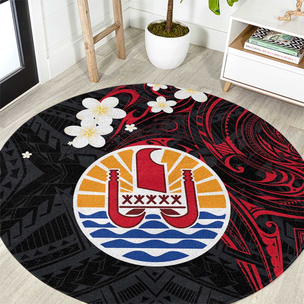 French Polynesia Tiare Day Round Carpet Seal and Polynesian Pattern LT03 Black - Polynesian Pride