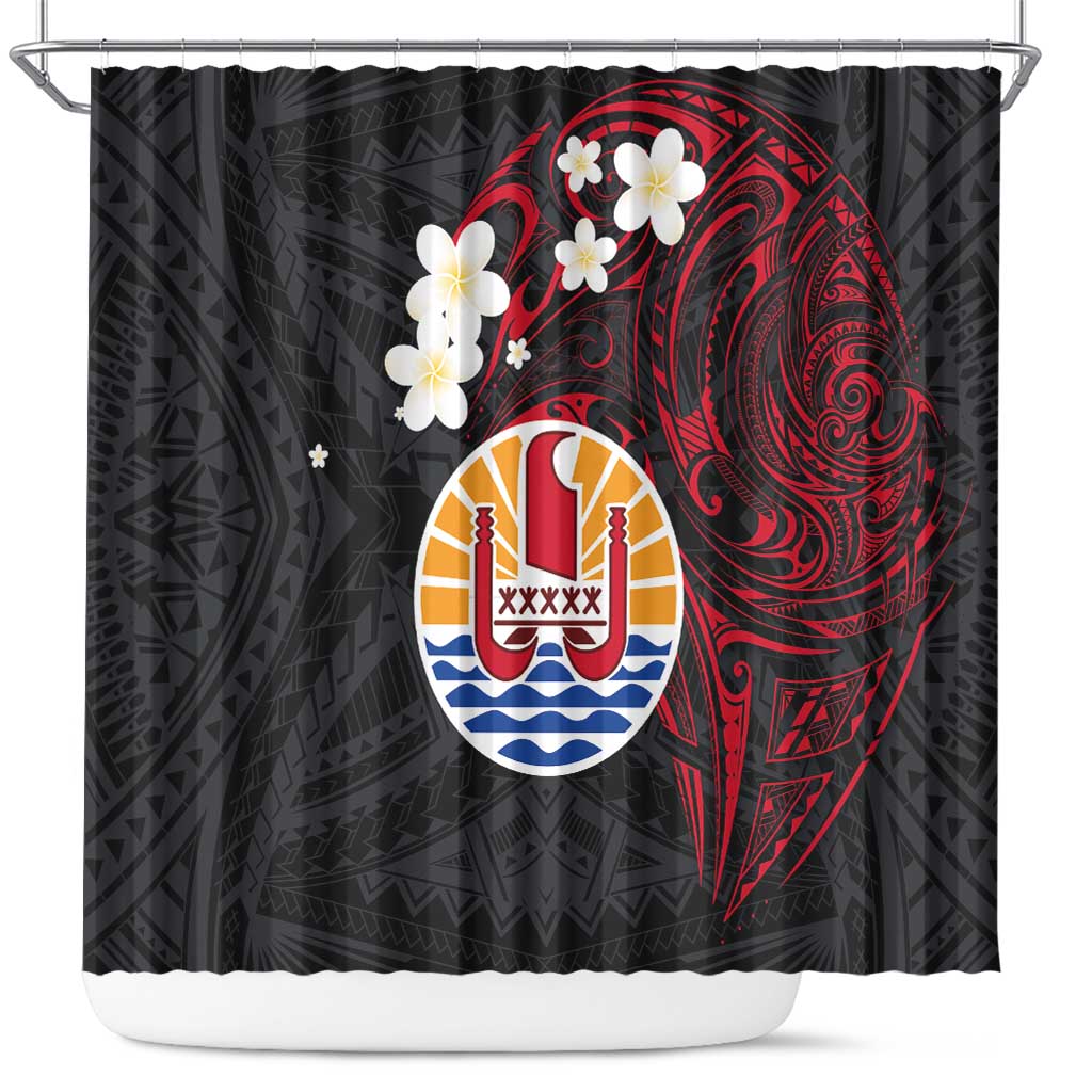 French Polynesia Tiare Day Shower Curtain Seal and Polynesian Pattern LT03 Black - Polynesian Pride