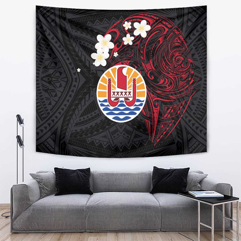 French Polynesia Tiare Day Tapestry Seal and Polynesian Pattern LT03 Black - Polynesian Pride
