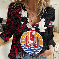 French Polynesia Tiare Day Women Casual Shirt Seal and Polynesian Pattern LT03 Female Black - Polynesian Pride