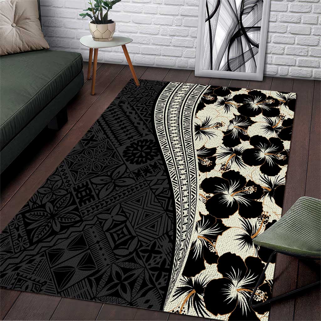 Bula Hibiscus Festival Area Rug Tapa Pattern Half Style LT03 Beige - Polynesian Pride