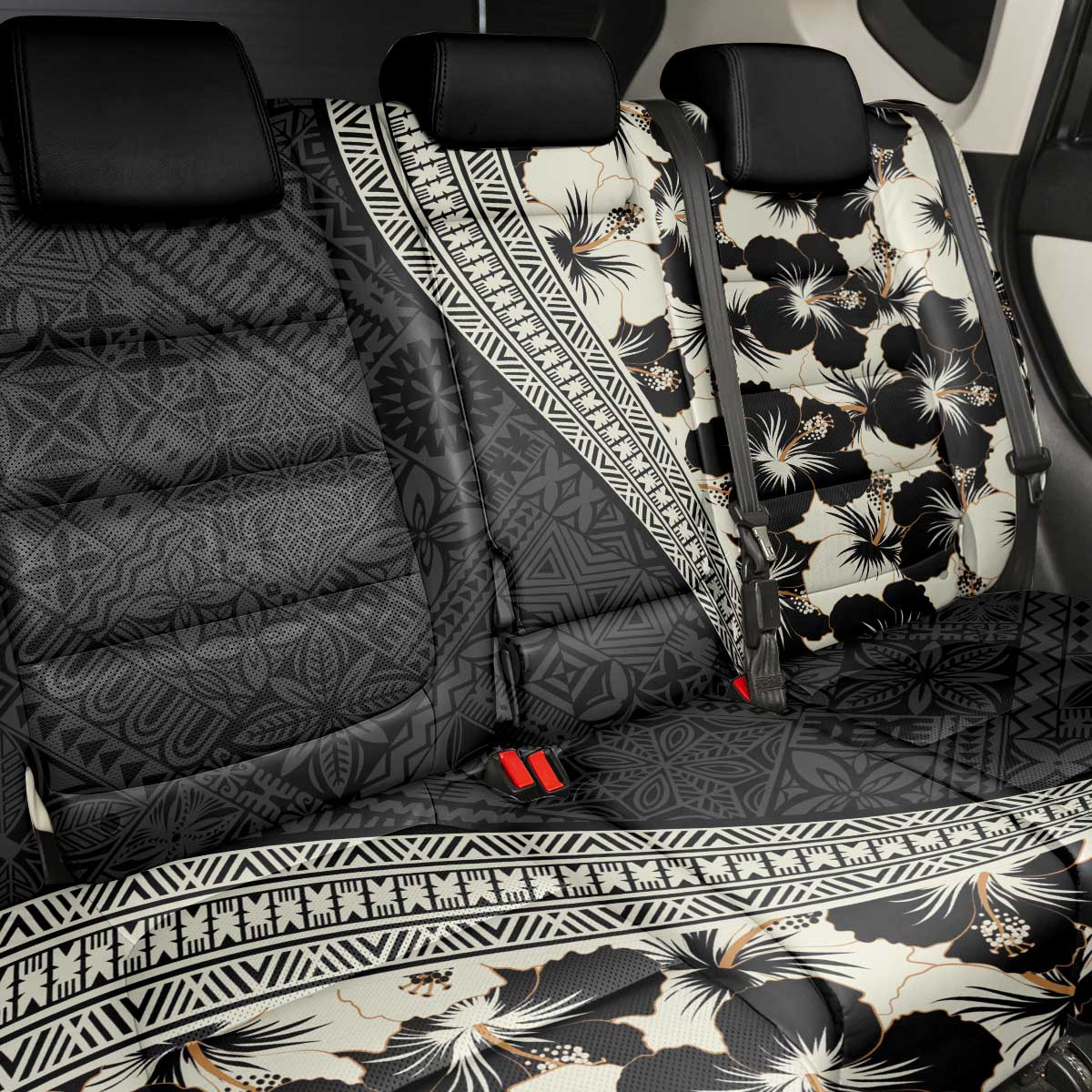 Bula Hibiscus Festival Back Car Seat Cover Tapa Pattern Half Style LT03 - Polynesian Pride