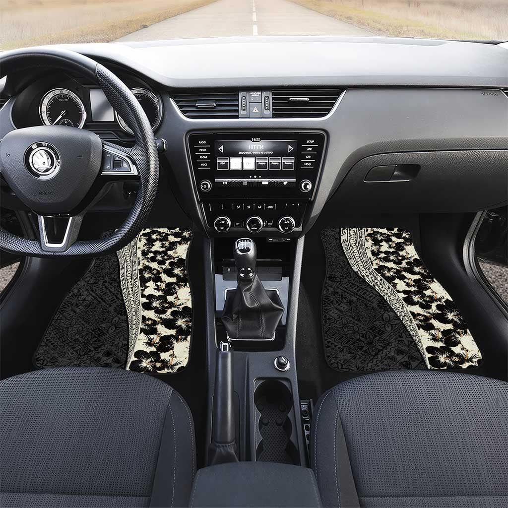 Bula Hibiscus Festival Car Mats Tapa Pattern Half Style LT03 Set 2pcs - Front Beige - Polynesian Pride