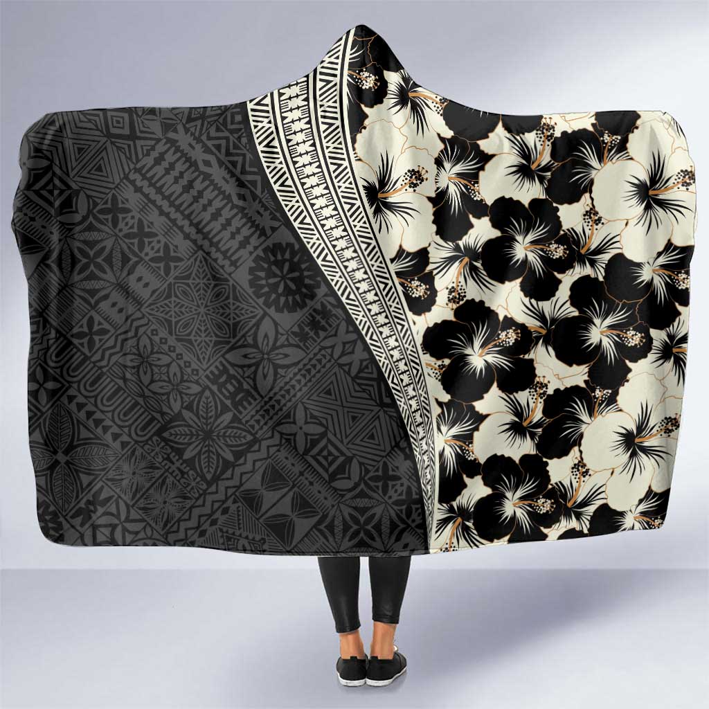 Bula Hibiscus Festival Hooded Blanket Tapa Pattern Half Style