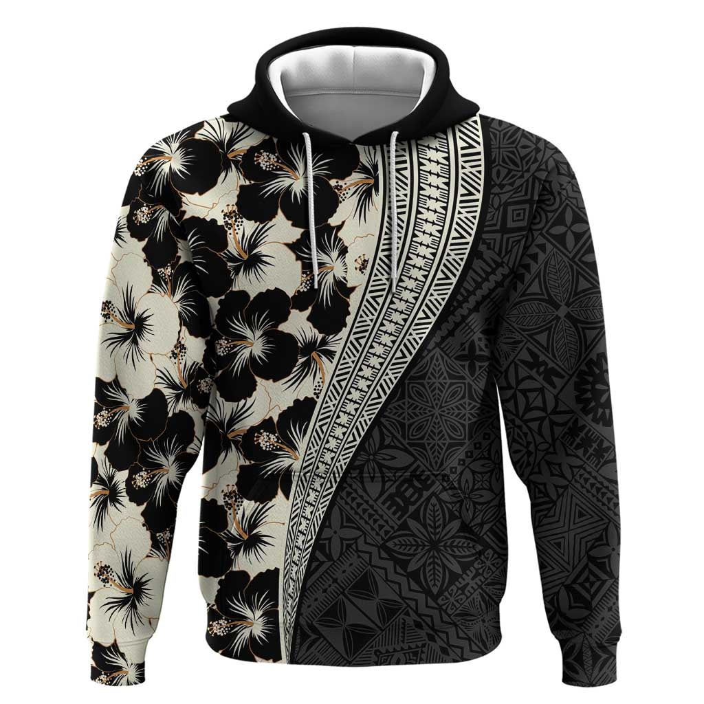 Bula Hibiscus Festival Hoodie Tapa Pattern Half Style LT03 Pullover Hoodie Beige - Polynesian Pride