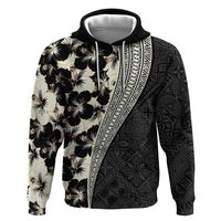 Bula Hibiscus Festival Hoodie Tapa Pattern Half Style LT03 Pullover Hoodie Beige - Polynesian Pride