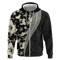 Bula Hibiscus Festival Hoodie Tapa Pattern Half Style LT03 Zip Hoodie Beige - Polynesian Pride