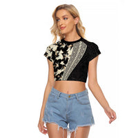 Bula Hibiscus Festival Raglan Cropped T Shirt Tapa Pattern Half Style LT03 Female Beige - Polynesian Pride