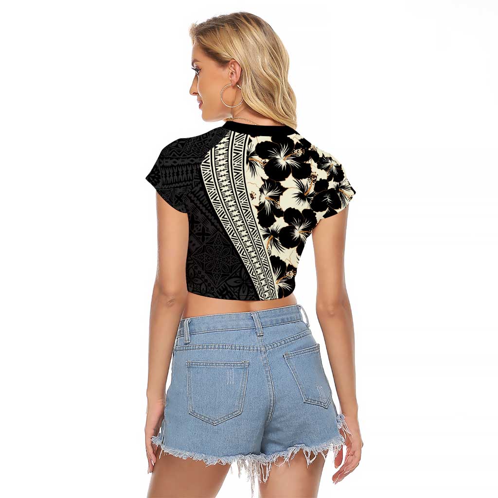 Bula Hibiscus Festival Raglan Cropped T Shirt Tapa Pattern Half Style LT03 - Polynesian Pride