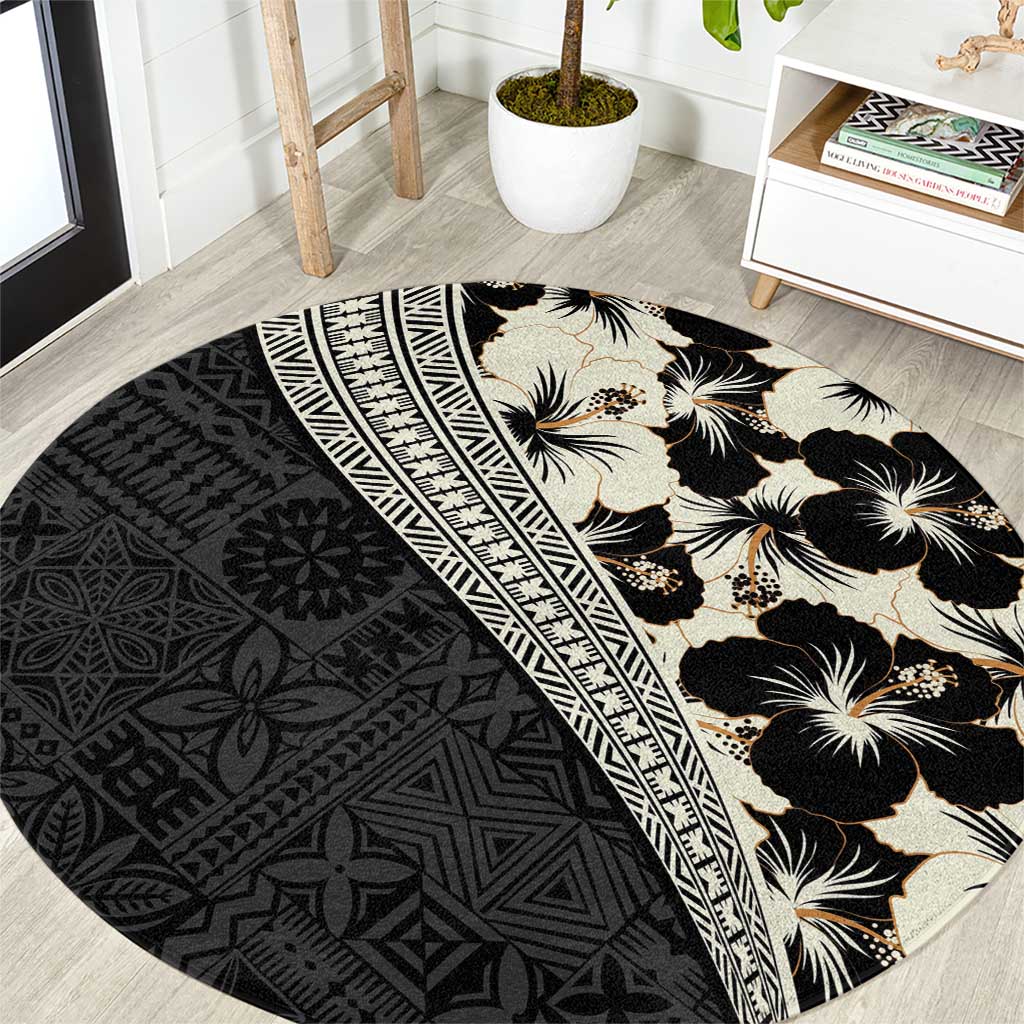 Bula Hibiscus Festival Round Carpet Tapa Pattern Half Style LT03 Beige - Polynesian Pride