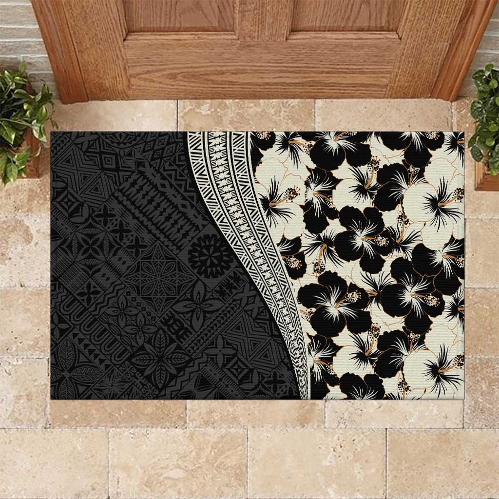 Bula Hibiscus Festival Rubber Doormat Tapa Pattern Half Style LT03 Beige - Polynesian Pride