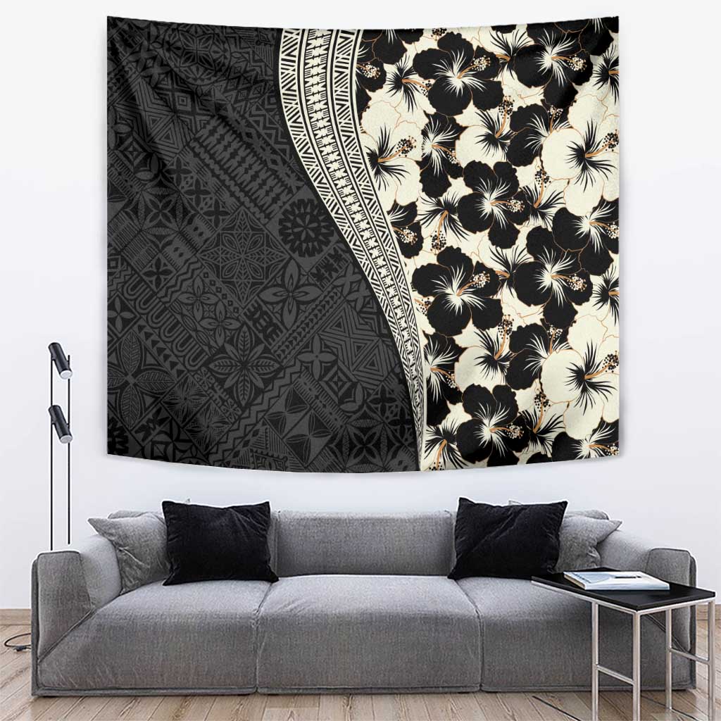 Bula Hibiscus Festival Tapestry Tapa Pattern Half Style LT03 Beige - Polynesian Pride