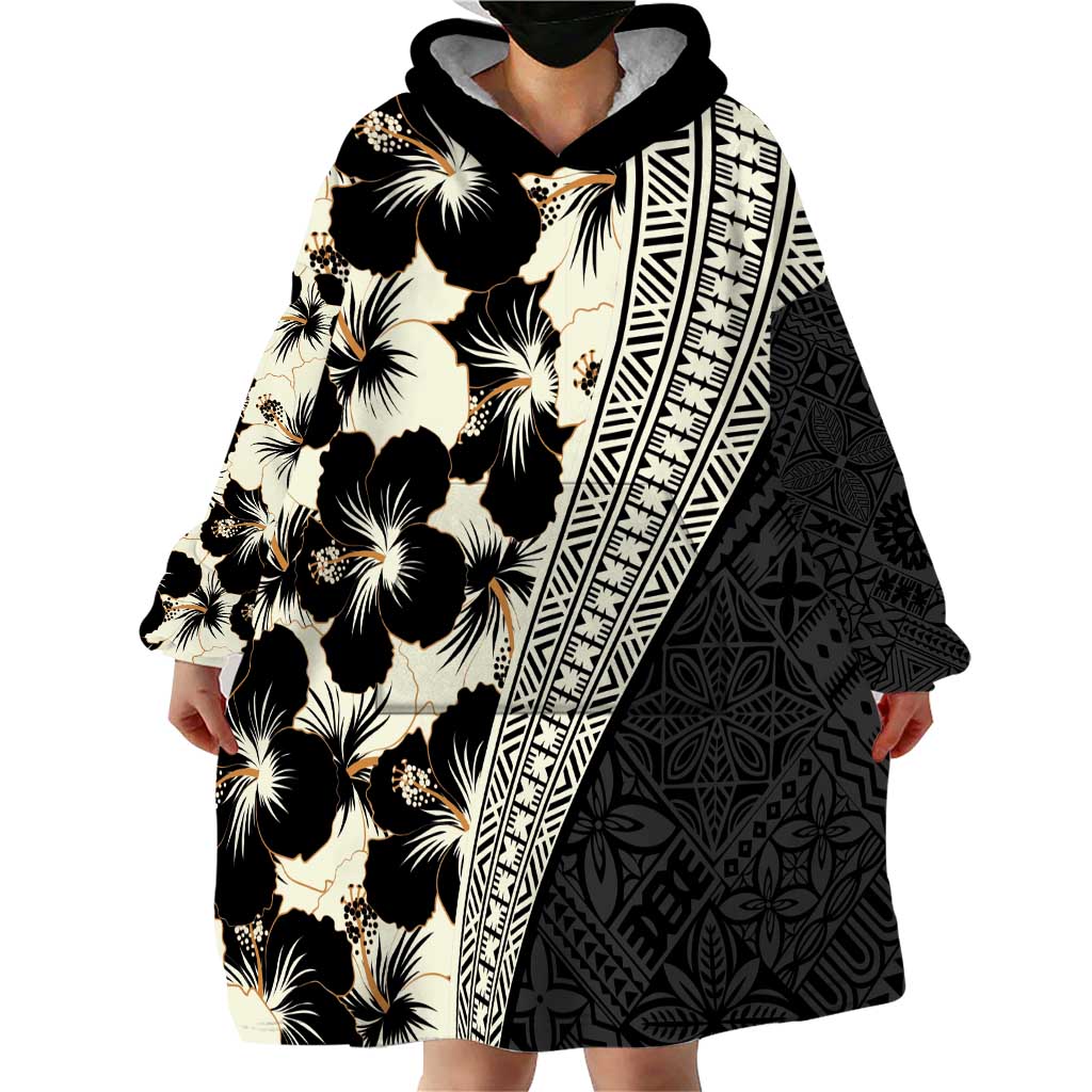 Bula Hibiscus Festival Wearable Blanket Hoodie Tapa Pattern Half Style LT03 - Polynesian Pride