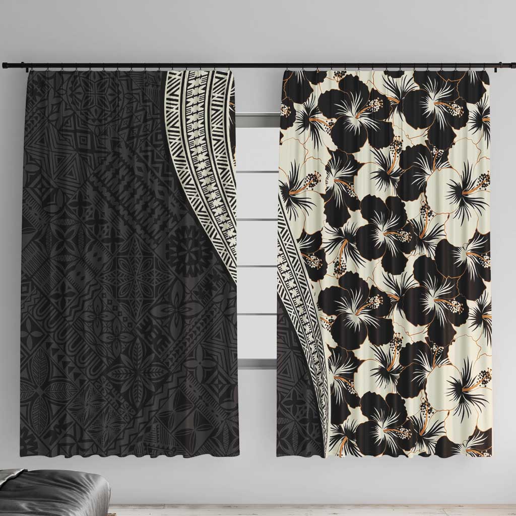 Bula Hibiscus Festival Window Curtain Tapa Pattern Half Style LT03 With Hooks Beige - Polynesian Pride