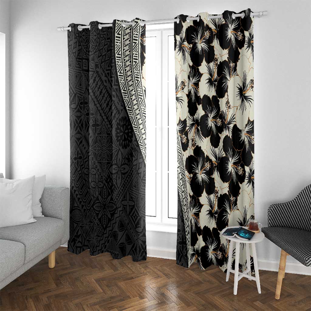 Bula Hibiscus Festival Window Curtain Tapa Pattern Half Style LT03 With Grommets Beige - Polynesian Pride