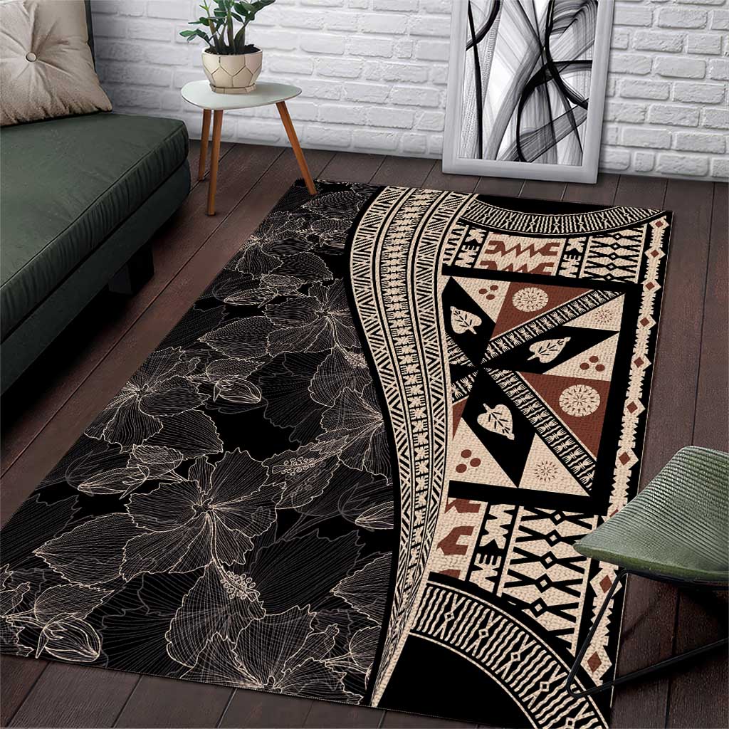 Bula Hibiscus Festival Area Rug Fijian Masi Pattern Half Style LT03 Beige - Polynesian Pride