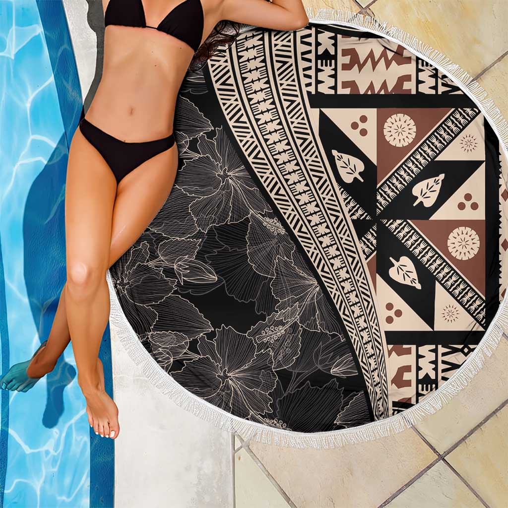 Bula Hibiscus Festival Beach Blanket Fijian Masi Pattern Half Style LT03 - Polynesian Pride