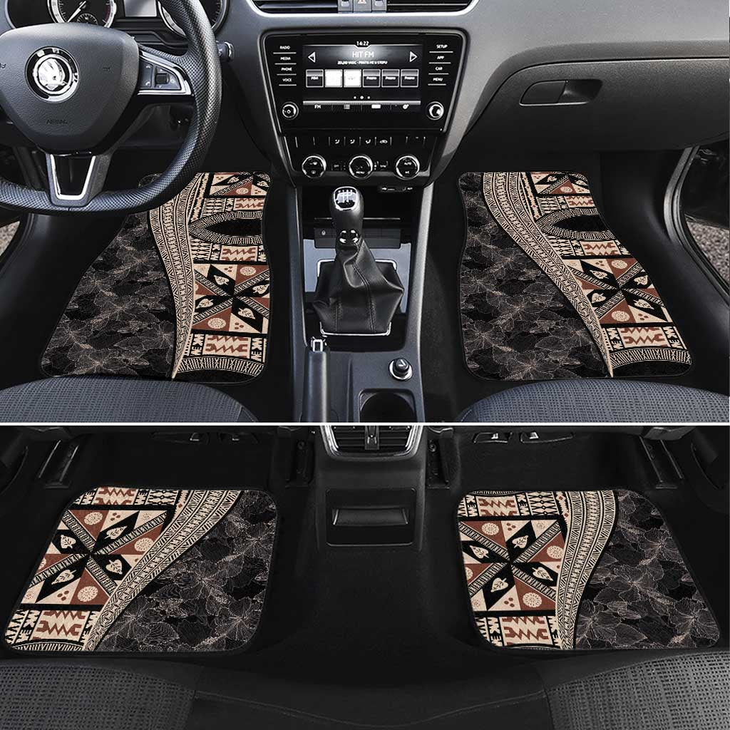 Bula Hibiscus Festival Car Mats Fijian Masi Pattern Half Style LT03 Set 4pcs Beige - Polynesian Pride