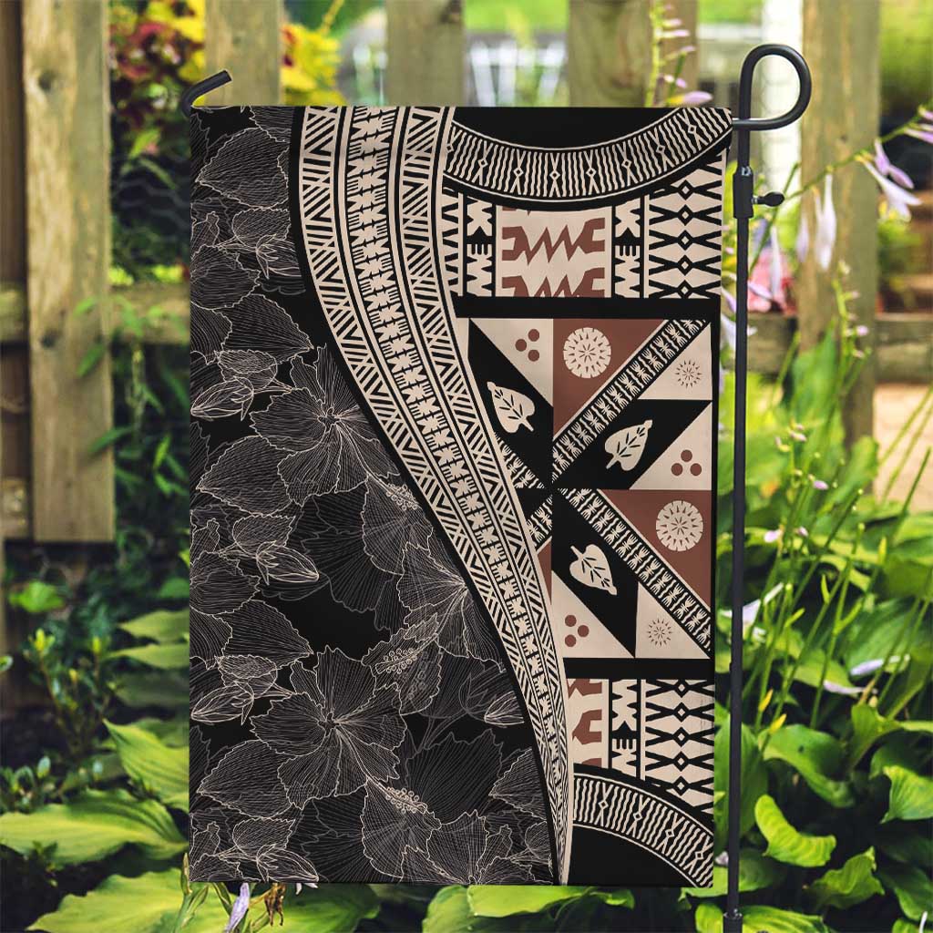 Bula Hibiscus Festival Garden Flag Fijian Masi Pattern Half Style LT03 Garden Flag Beige - Polynesian Pride