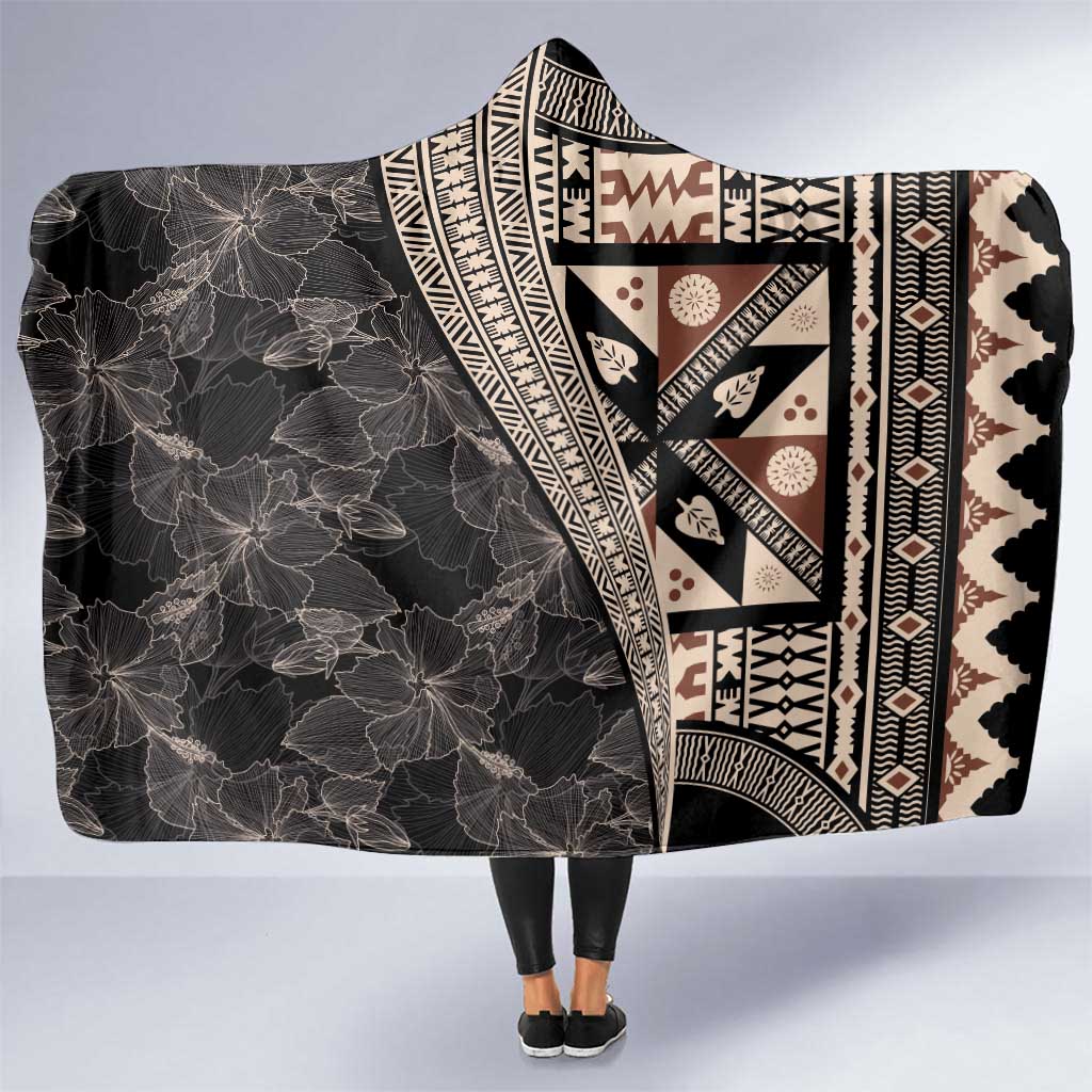 Bula Hibiscus Festival Hooded Blanket Fijian Masi Pattern Half Style