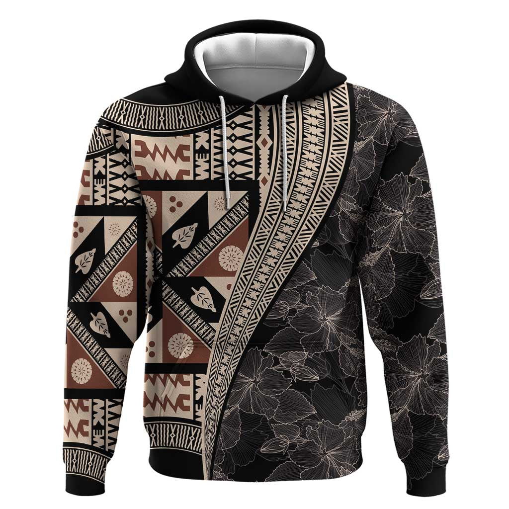 Bula Hibiscus Festival Hoodie Fijian Masi Pattern Half Style LT03 Pullover Hoodie Beige - Polynesian Pride