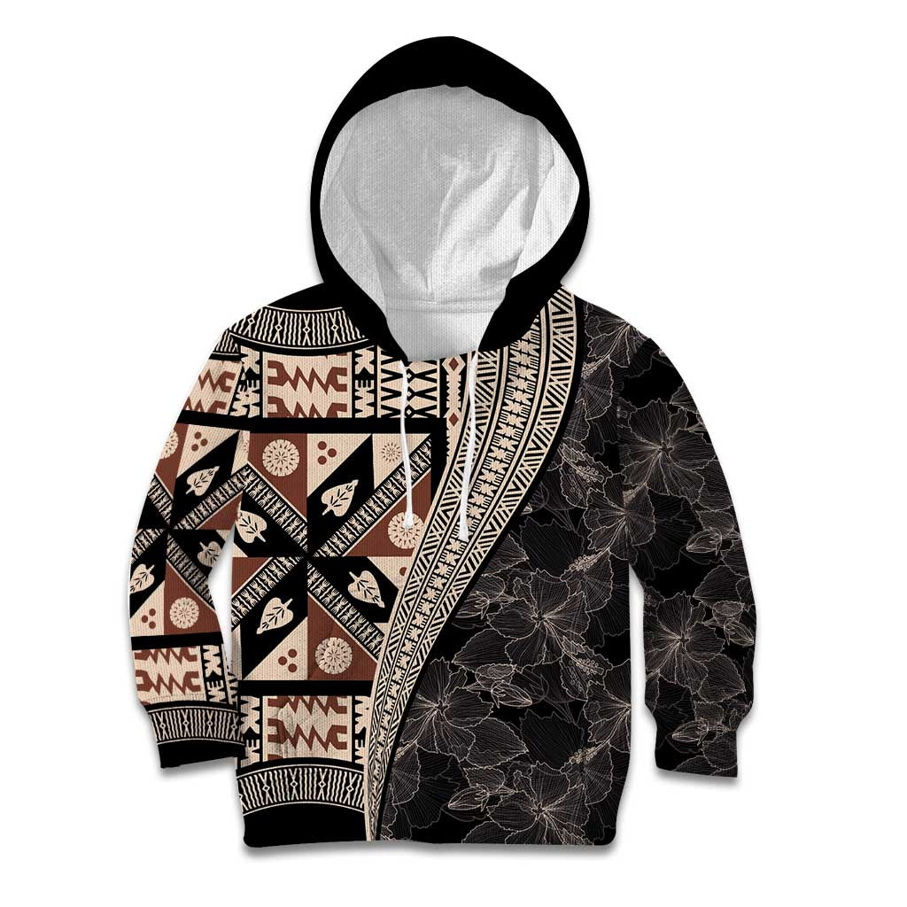 Bula Hibiscus Festival Kid Hoodie Fijian Masi Pattern Half Style LT03 Hoodie Beige - Polynesian Pride