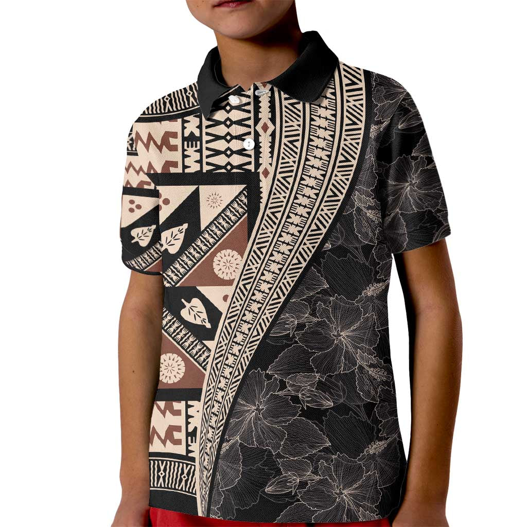 Bula Hibiscus Festival Kid Polo Shirt Fijian Masi Pattern Half Style LT03 Kid Beige - Polynesian Pride