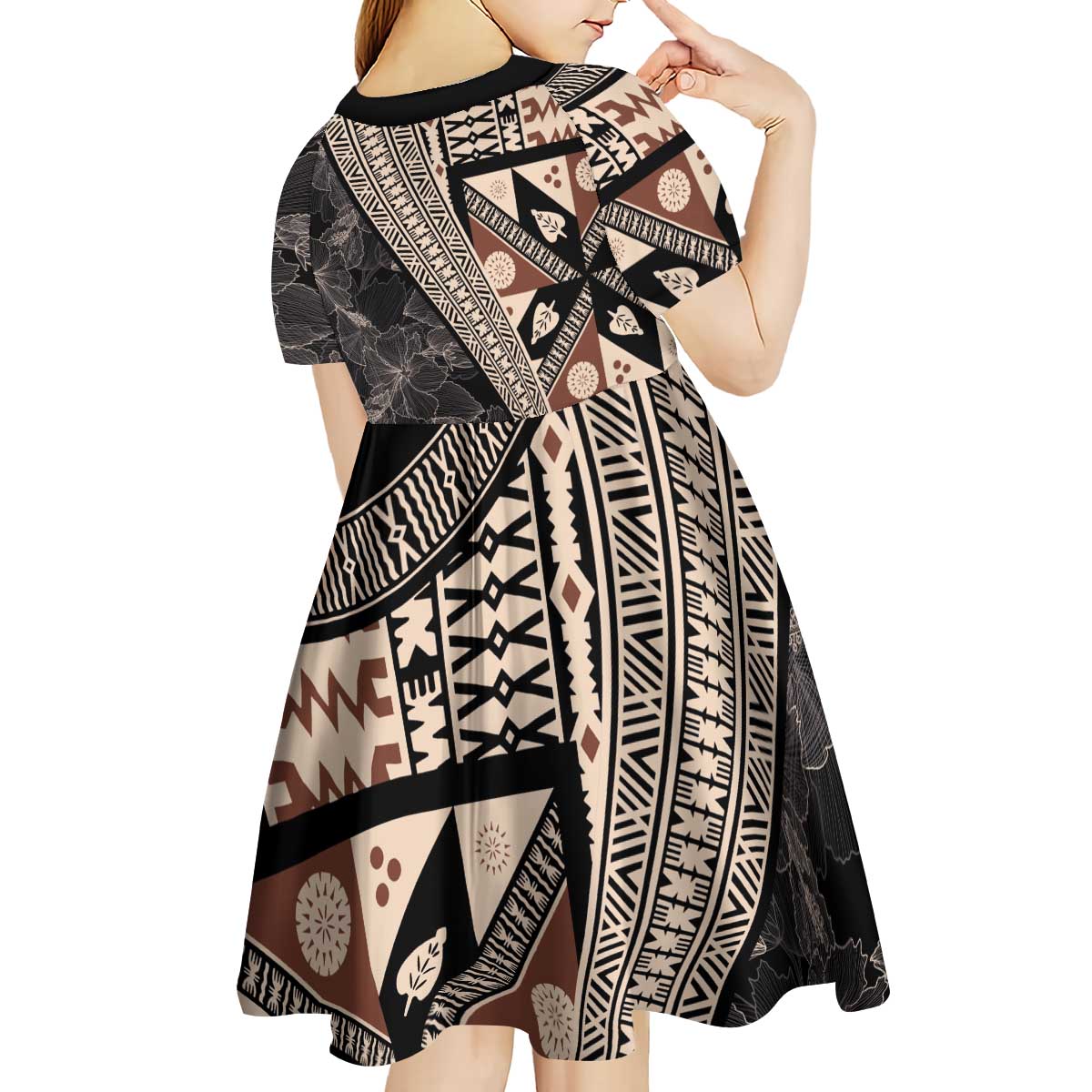 Bula Hibiscus Festival Kid Short Sleeve Dress Fijian Masi Pattern Half Style LT03 - Polynesian Pride